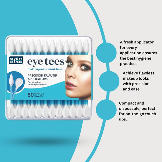 Fran Wilson EYE TEES COTTON TIPS 80 Count (3 PACK) - Precision Makeup Applicator, Double-sided Swabs with Pointed and Rounded Ends for Perfect Blending, Effective Cleaning and Precise Touch-ups