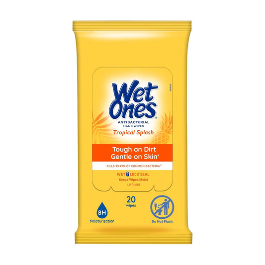 Wet Ones Antibacterial Hand Wipes, Tropical Splash, 20 ct (10 Pack)