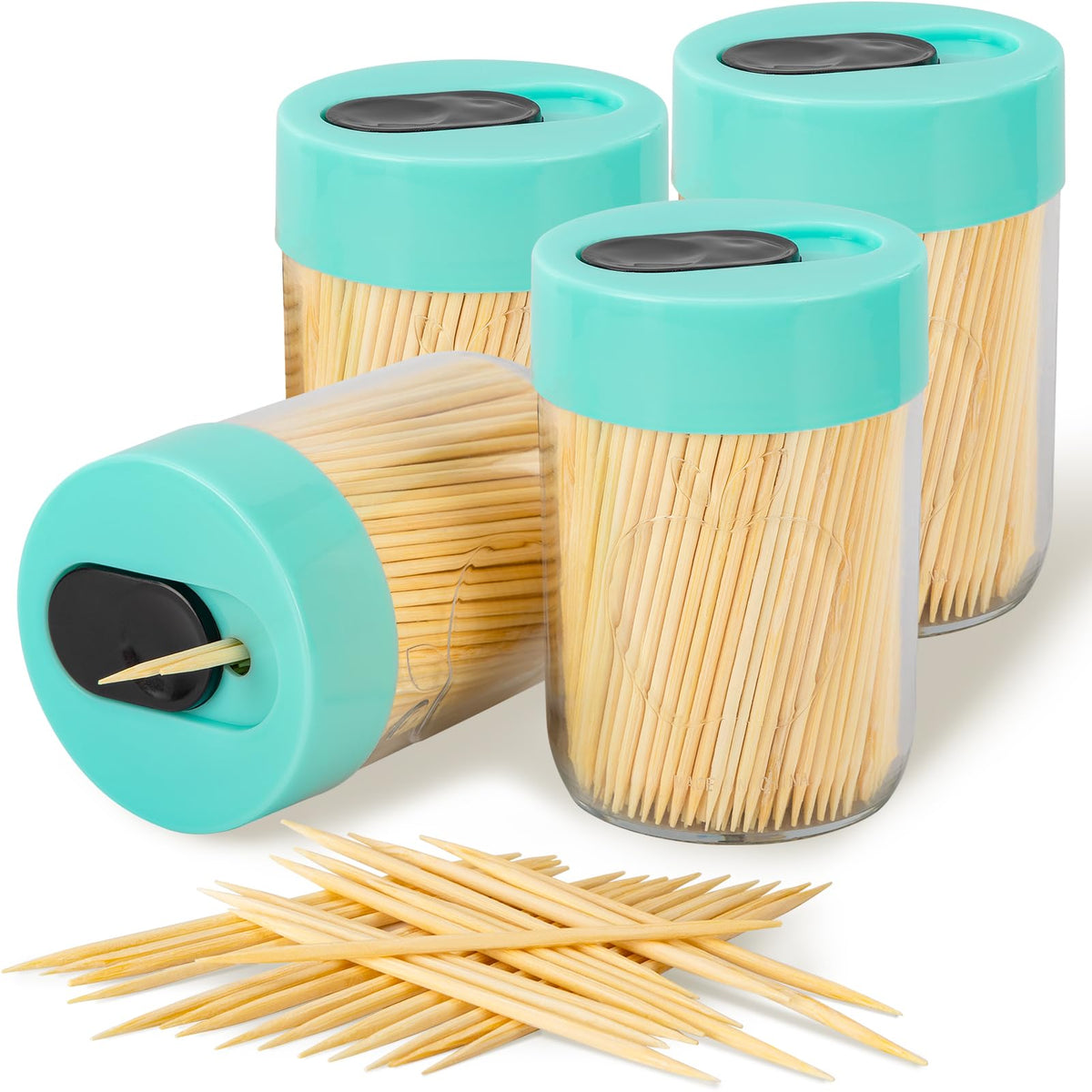 Sturdy Toothpick Holder with 800 Natural Toothpicks Wooden 2Pack Green