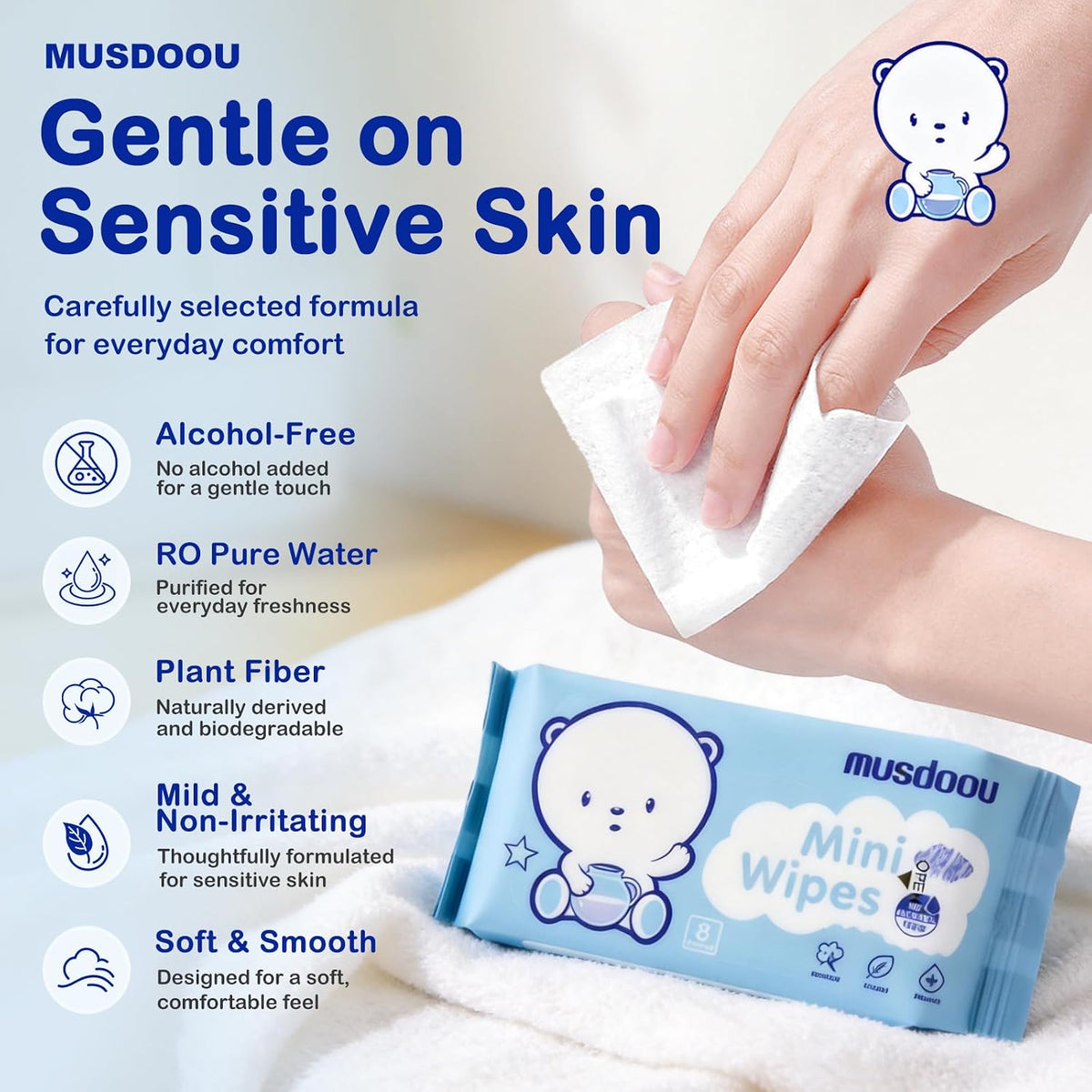 48 Pack Mini Travel Wet Wipes, 8 Wipes Each, Pocket Size Portable Wipes with 99.5% Water, Unscented Gentle Cleansing Wipes for Travel Essentials, Camping, Festivals & Everyday On-The-Go Use