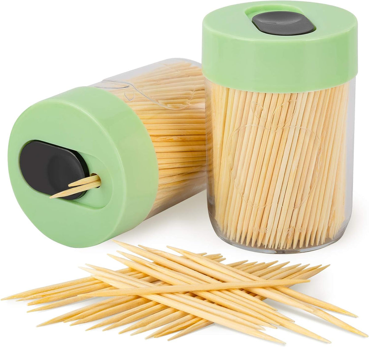 Sturdy Toothpick Holder with 800 Natural Toothpicks Wooden 2Pack Green