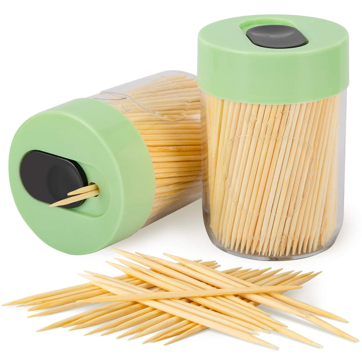 Sturdy Toothpick Holder with 800 Natural Toothpicks Wooden 2Pack Black