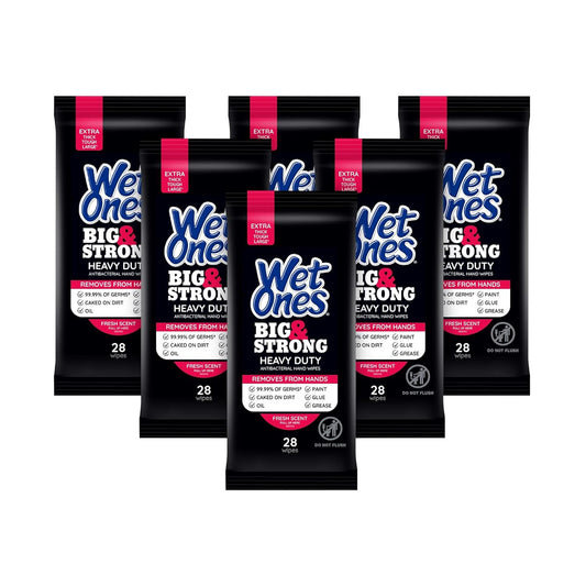 Wet Ones Big & Strong Antibacterial Hand Wipes, Fresh Scent, 28 ct (6 Pack)