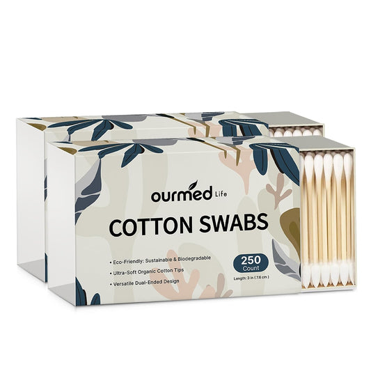 Ourmed Life Cotton Swabs, Bamboo Double-Tipped Cotton Buds, 500 Count