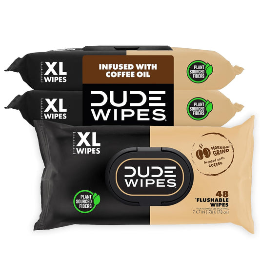 DUDE Wipes Morning Grind Adult Flushable Wipes, Coffee Scented, 144 Count