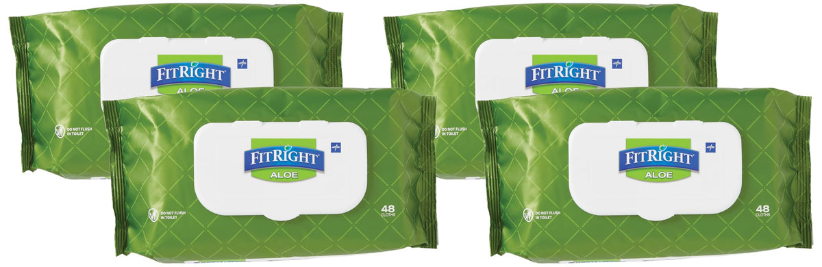 FitRight Aloe Quilted Heavyweight Personal Cleansing Cloth Wipes, Unscented, 576 Count, 8 x 12 inch Adult Large Incontinence Wipes