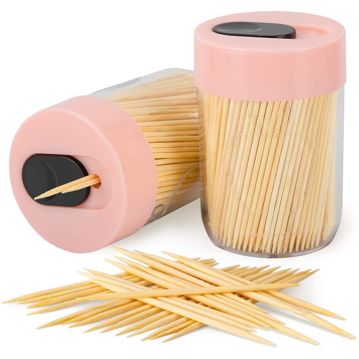 Sturdy Toothpick Holder with 800 Natural Toothpicks Wooden 2Pack Green