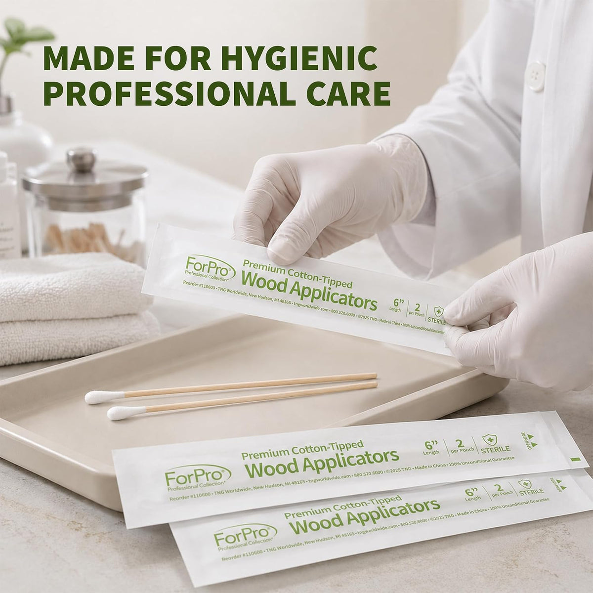 ForPro Premium Cotton-Tipped Wood Applicators, 200ct