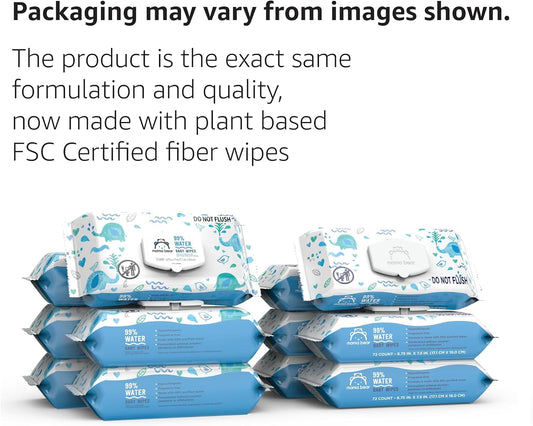 Amazon Brand - Mama Bear 99% Water Baby Wipes, Hypoallergenic, Fragrance Free,72 Count (Pack of 6)
