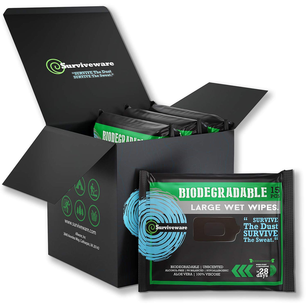 Surviveware Biodegradable Wipes for Men or Women
