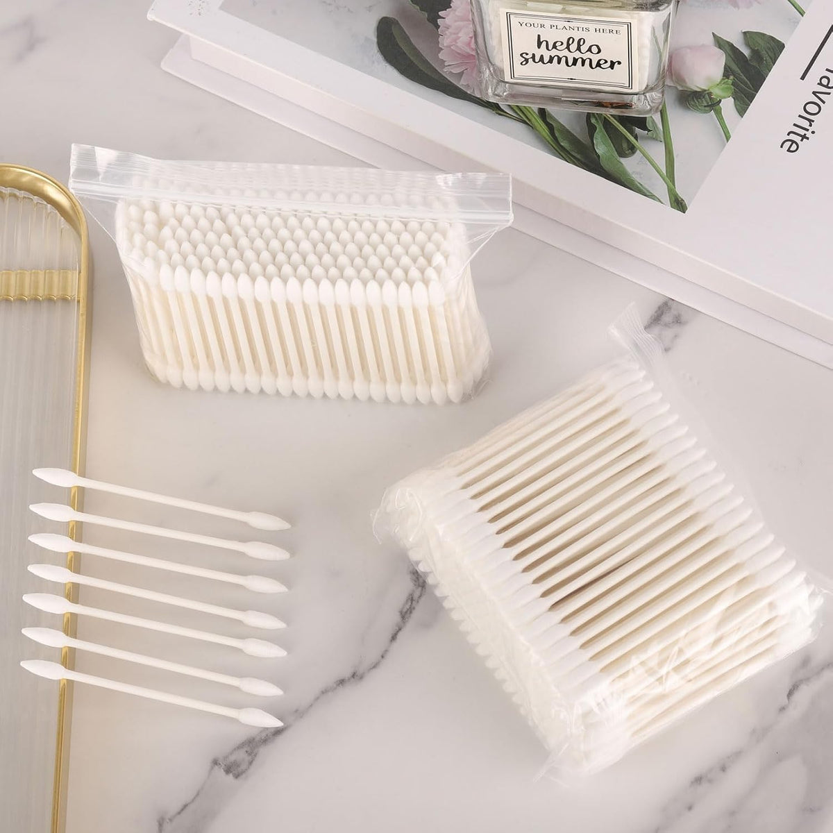 1200 Count 3" Pointed Cotton Swabs Double Precision Tip Cotton Buds with Paper Stick for Makeup