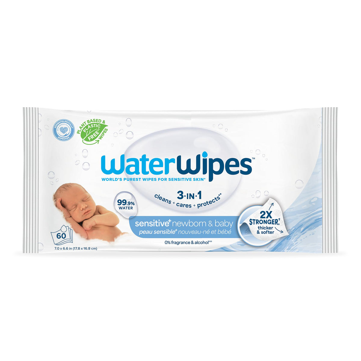 WaterWipes Sensitive+ Newborn & Baby Wipes, 3-In-1 Cleans, Cares, Protects, 99.9% Water, Unscented & Hypoallergenic, 540 Count (9 Packs)