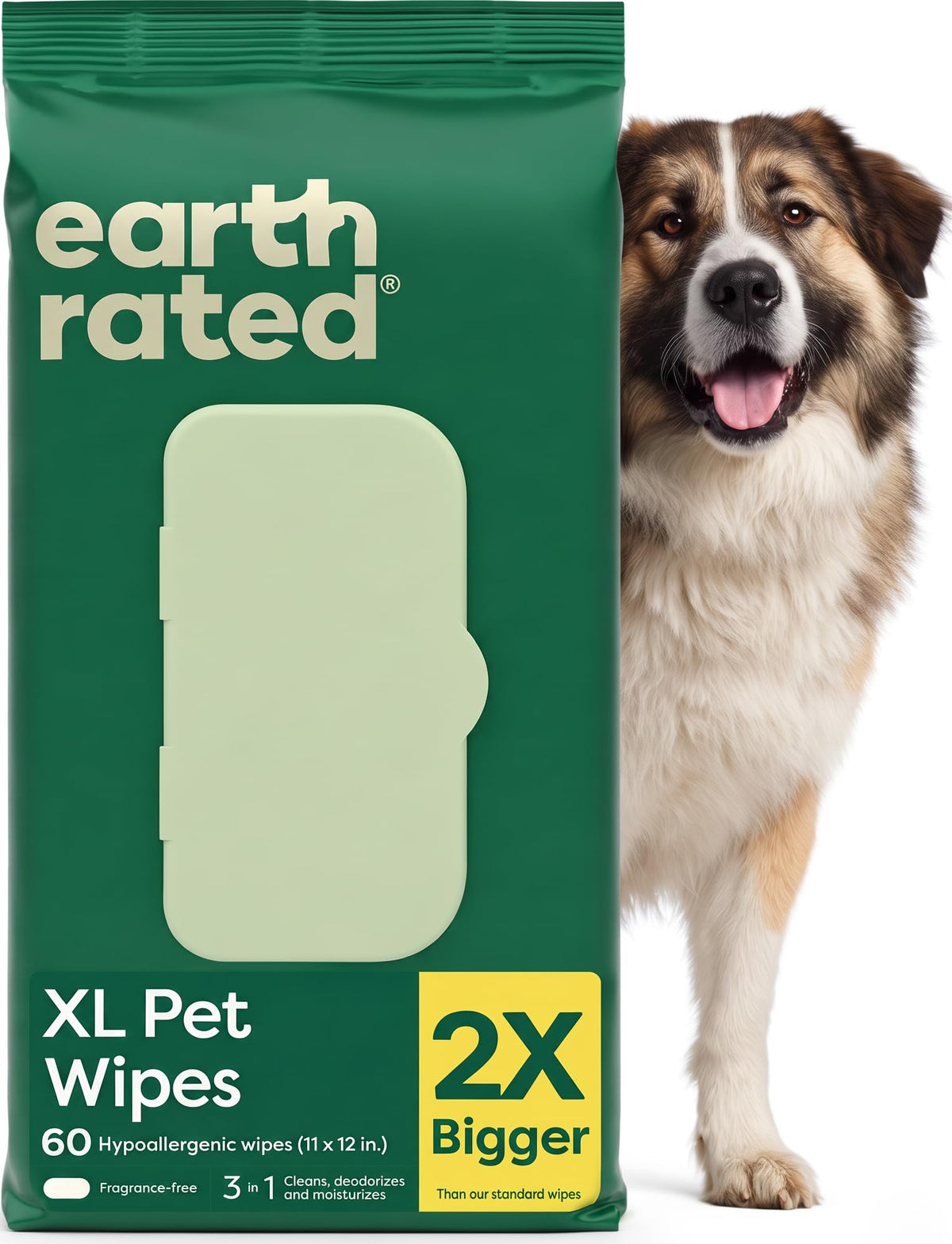 Earth Rated Dog Wipes for Paws & Butt, Deodorizing, Unscented, 400ct