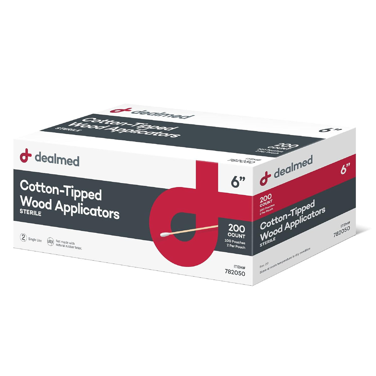 Dealmed 6 in Sterile Cotton-Tipped Applicators - 200 Count