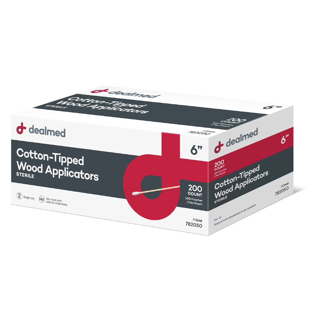 Dealmed 6 in Sterile Cotton-Tipped Applicators - 200 Count