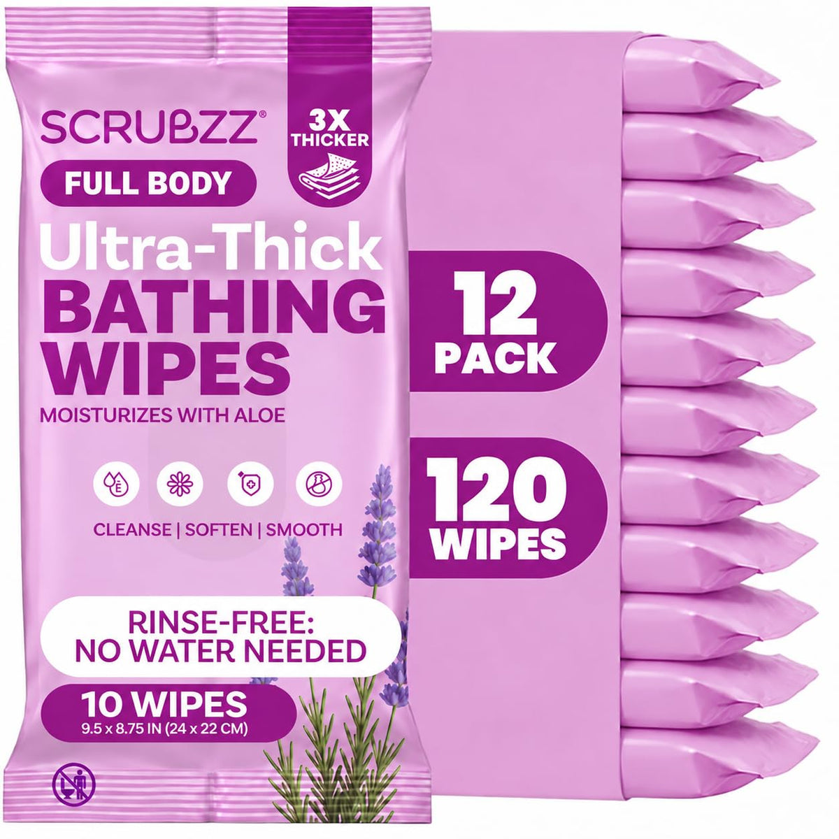 Body Wipes for Adults Bathing No Rinse - Shower Wipes for Men & Women