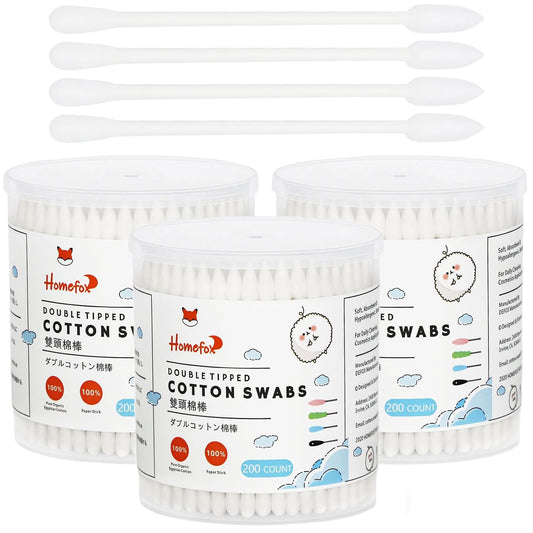 Cotton Swabs Precision Pointed - 600 Count Pointy Organic Cotton Buds Double Side Tightly Wrapped Cotton Tips Paper Stick Soft Gentle Lint-Free Cruelty-Free, Pointy & Round (White)