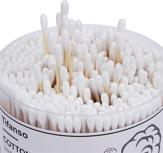 tifanso 500 Count Natural Wooden Double Round Cotton Swabs for Ear Care