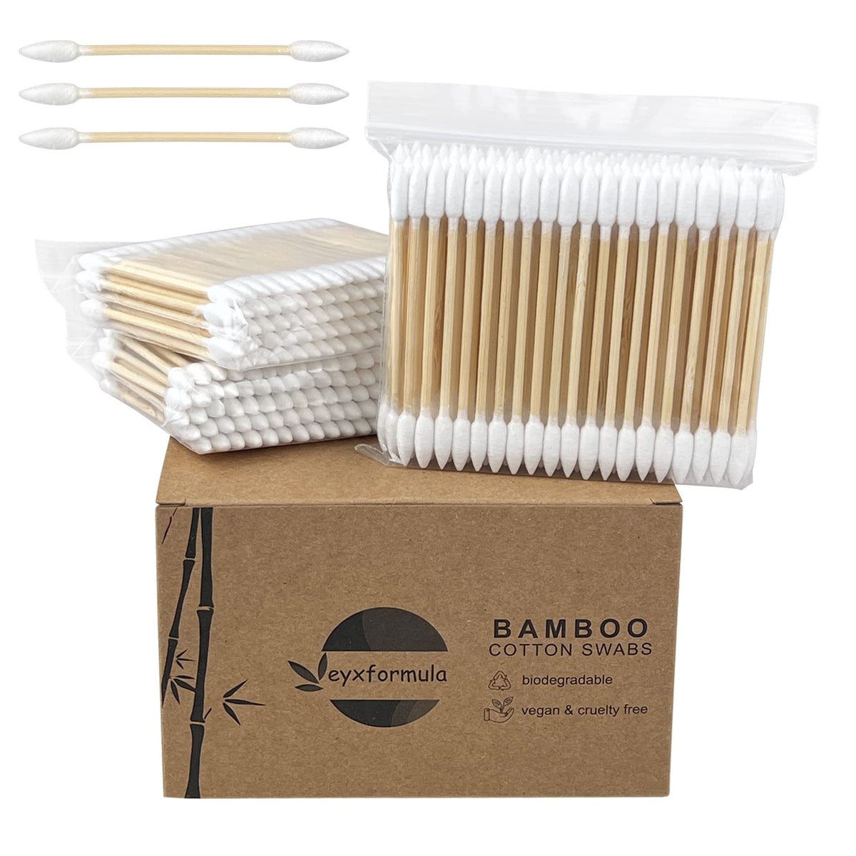 Bamboo Cotton Swabs 400 Count - Vegan Cotton Buds - Natural Wooden Ear Sticks With Double Tipped - Organic Cotton Swabs For Ear Wax Removal