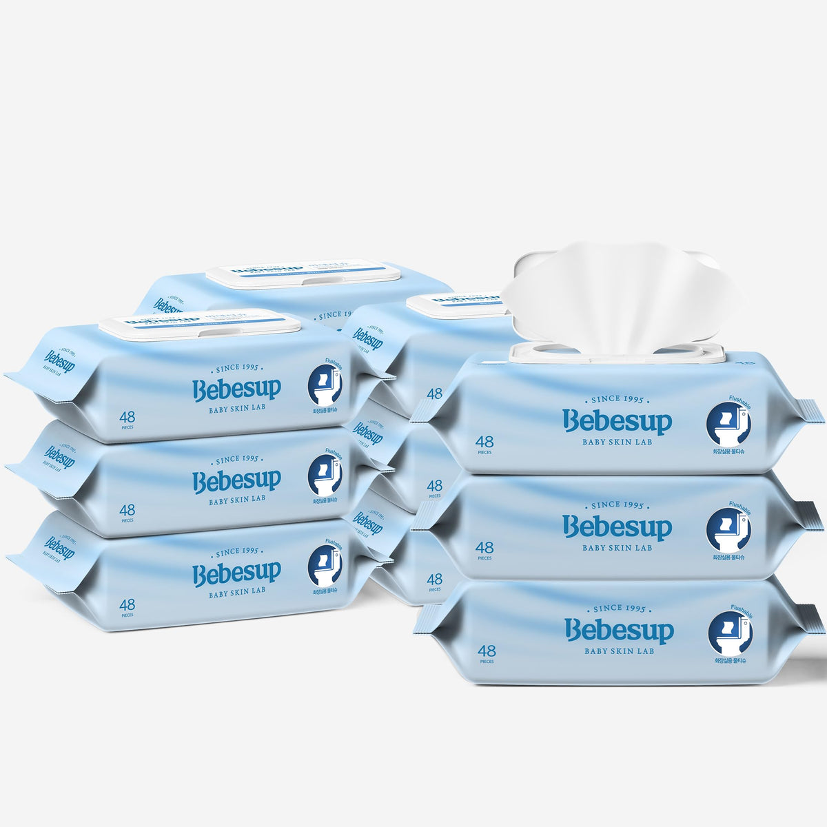 BEBESUP- Korea's #1 Light Baby Wipes - Safe even for Atopic Skin Hypoallergenic Water-Based Unscented Alcohol & Paraben-Free Organic Flip-Top Plant Based Organic Baby Wipes (640 Count 8 Packs)