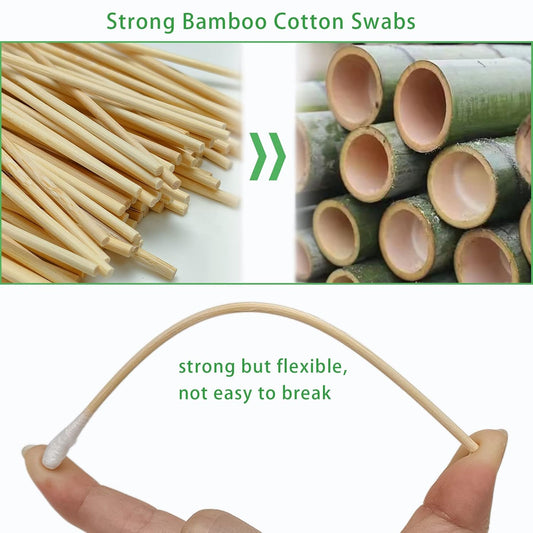Bcowos 6" Long Cotton Swabs in Storage Box, Sturdy Bamboo Handle, 500 Count