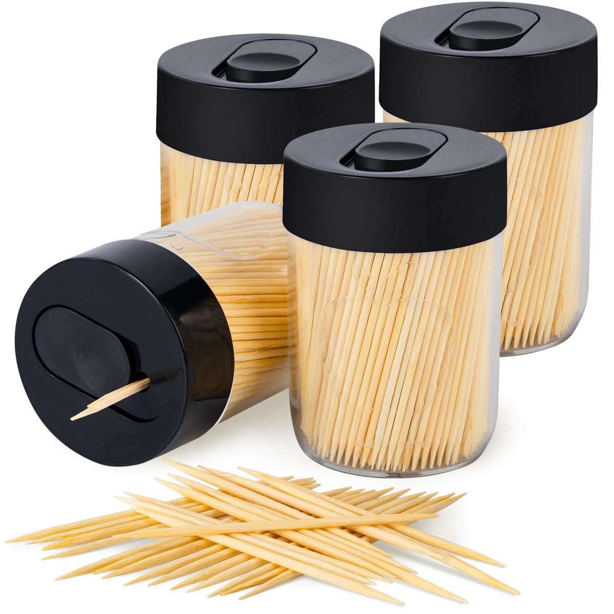 Sturdy Toothpick Holder with 800 Natural Toothpicks Wooden 2Pack Green