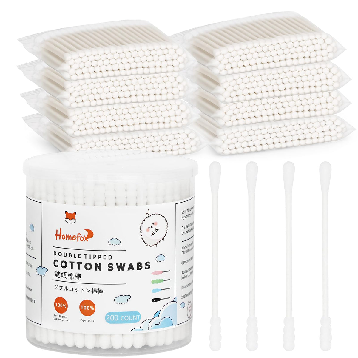 Cotton Swabs Spiral Slim - 400 Count Organic Cotton Buds Double Side Tightly Wrapped Cotton Tips Paper Stick Soft Gentle Lint-Free Cruelty-Free, Round & Spiral (White)