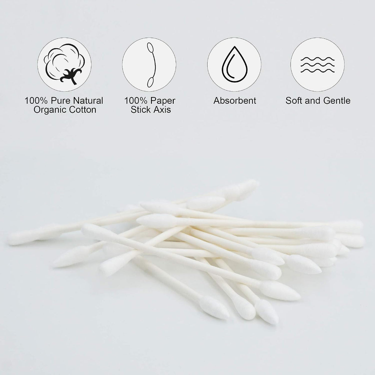 Cotton Swabs Precision Pointed - 400 Count Pointy Organic Cotton Buds Double Side Tightly Wrapped Cotton Tips Paper Stick Soft Gentle Lint-Free Cruelty-Free, Pointy & Round (White)