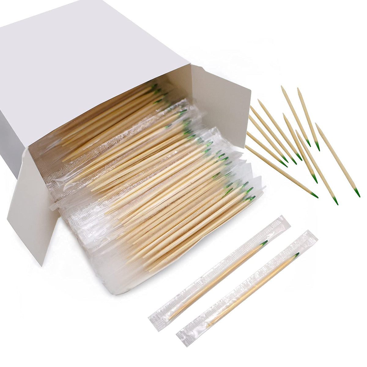 BLUE TOP Wood Bamboo Individually Cello Wrapped Toothpicks 2.5Inch Pack 1000 High-class Appetizer Picks Sturdy Food Pick for Appetizers Cocktails Fruit Olive picks.
