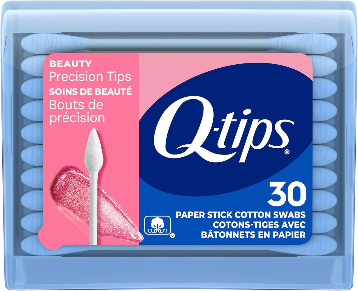 Q-Tips Cotton Swabs, Precision Tips, Travel Size Toiletries for Beauty and Home, 100% Cotton, 30 Count