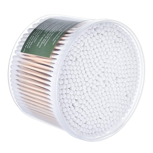 MONCOM 500 Count Double Round Thick Tips Cotton Swabs, Strong Bamboo Sticks
