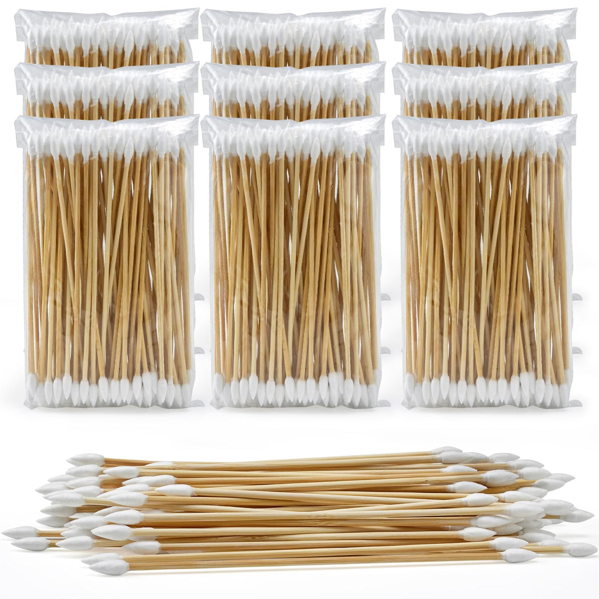 500/1000 Count 6'' Long Round/Pointed Cotton Swabs Durable Stem