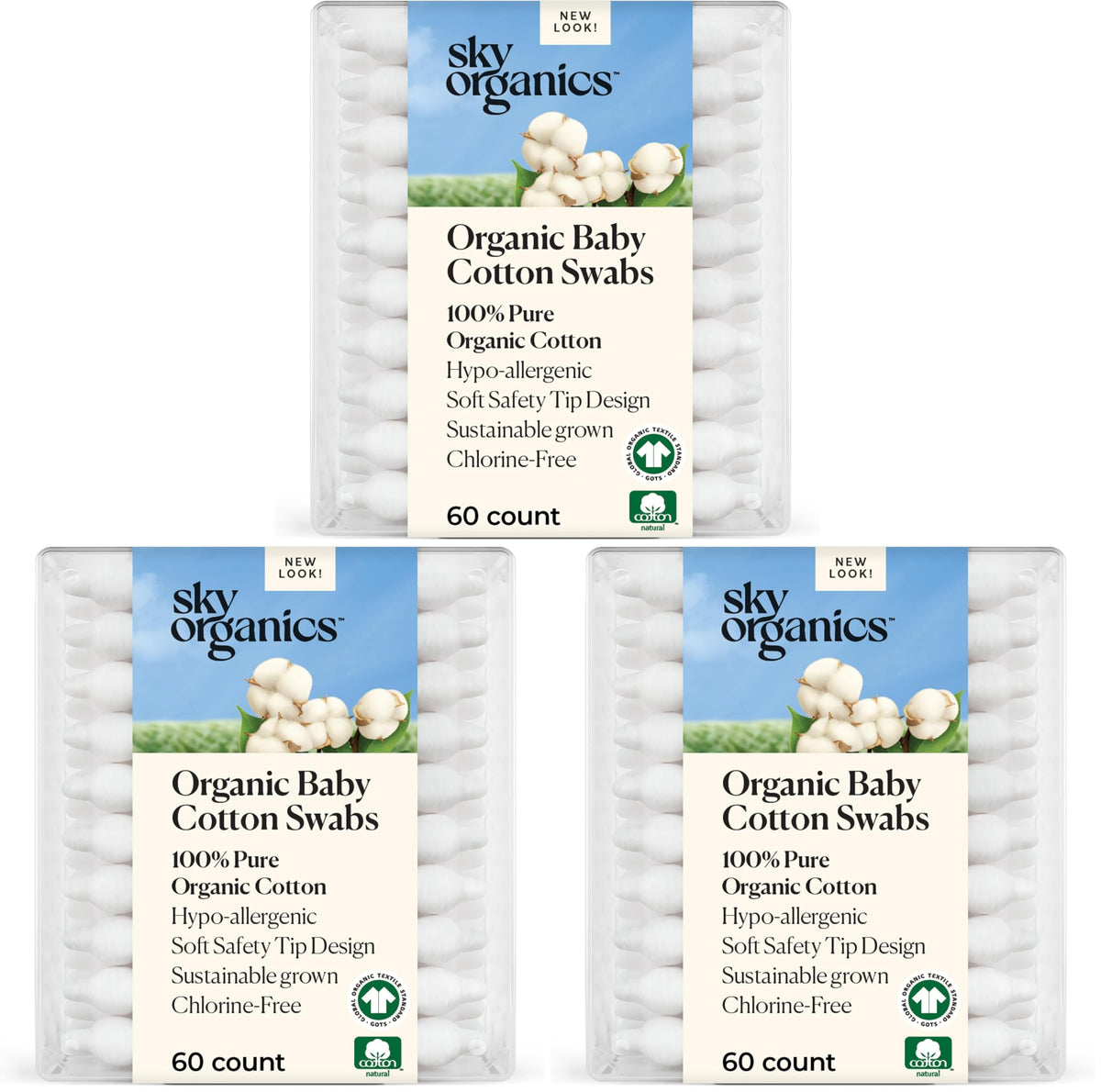 Sky Organics Organic Cotton Swabs 375 ct, 100% Pure, Natural, Chlorine-Free