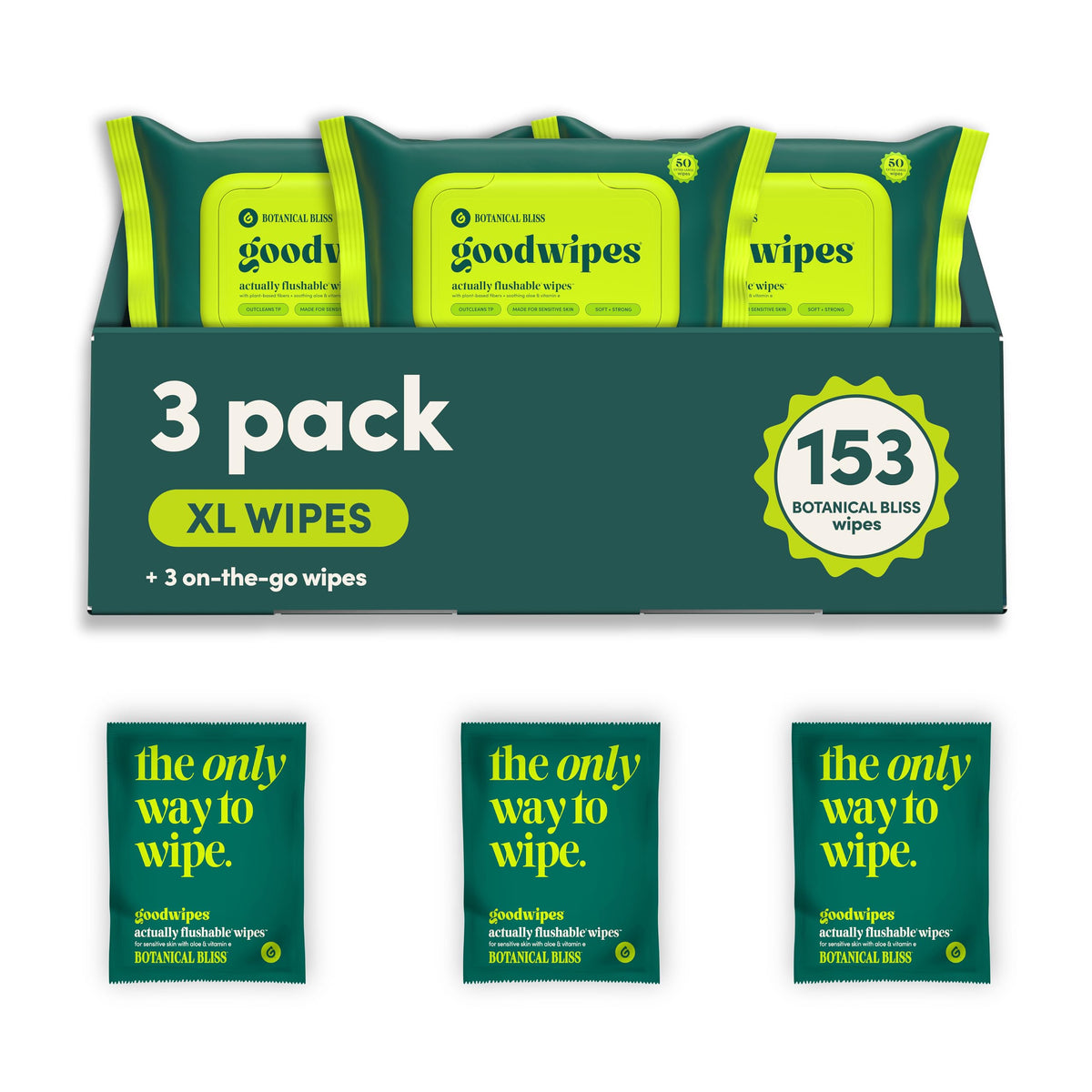 goodwipes Flushable Wipes - Rosewater, 153 Wipes (3 Pack + 3 Singles)