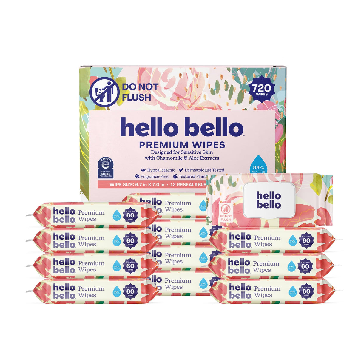 Hello Bello Premium Baby Wipes (Simply Sage) Fragrance-Free 12pk = 720ct