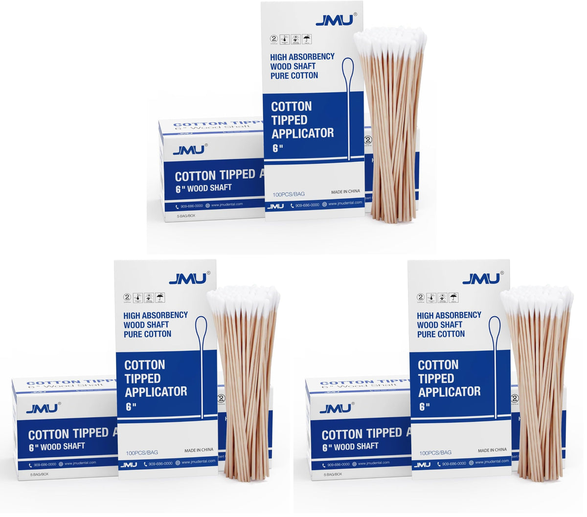 JMU Medical Cotton Swabs, Cotton Swabs with Wooden Sticks, 1000 Count