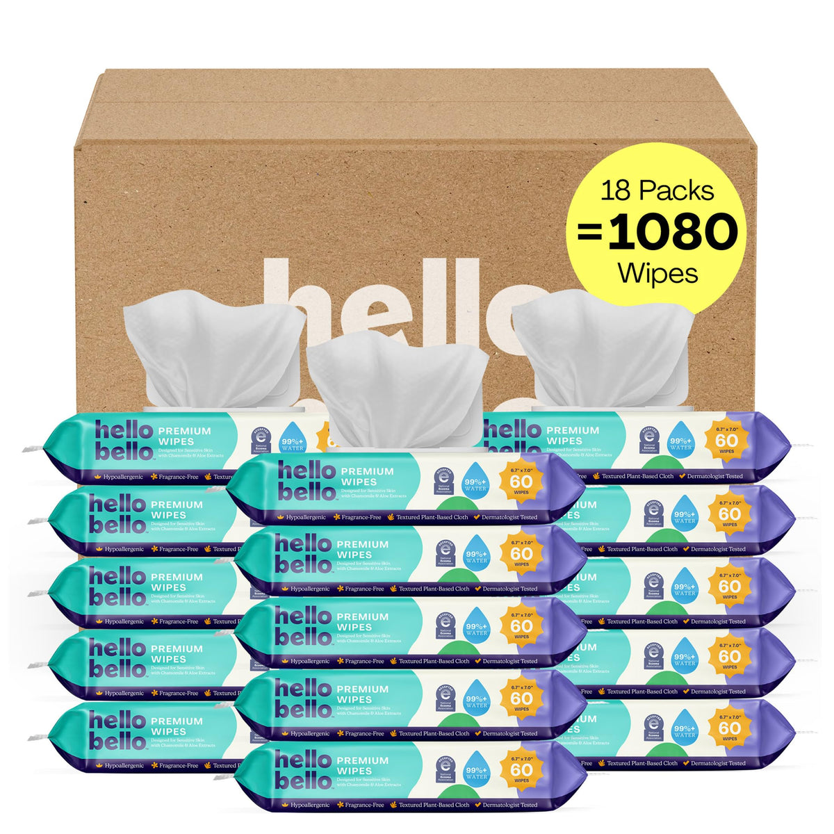Hello Bello Premium Baby Wipes (Simply Sage) Fragrance-Free 12pk = 720ct