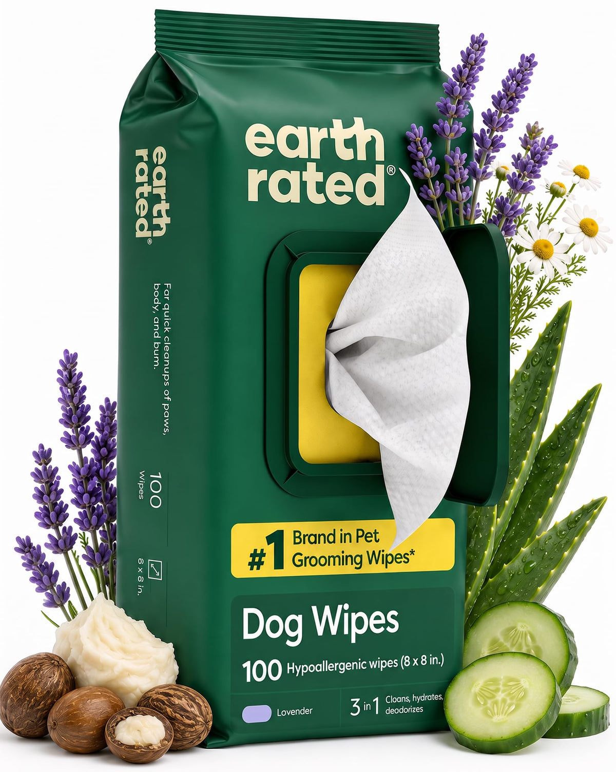 Earth Rated Dog Wipes for Paws & Butt, Deodorizing, Unscented, 400ct