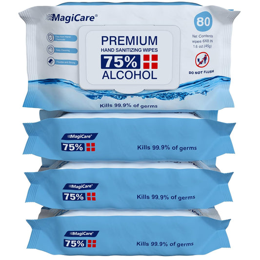 MagiCare 75% Large Alcohol Wipes (4-80ct pks, 320ct), Hand Sanitizer Wipes