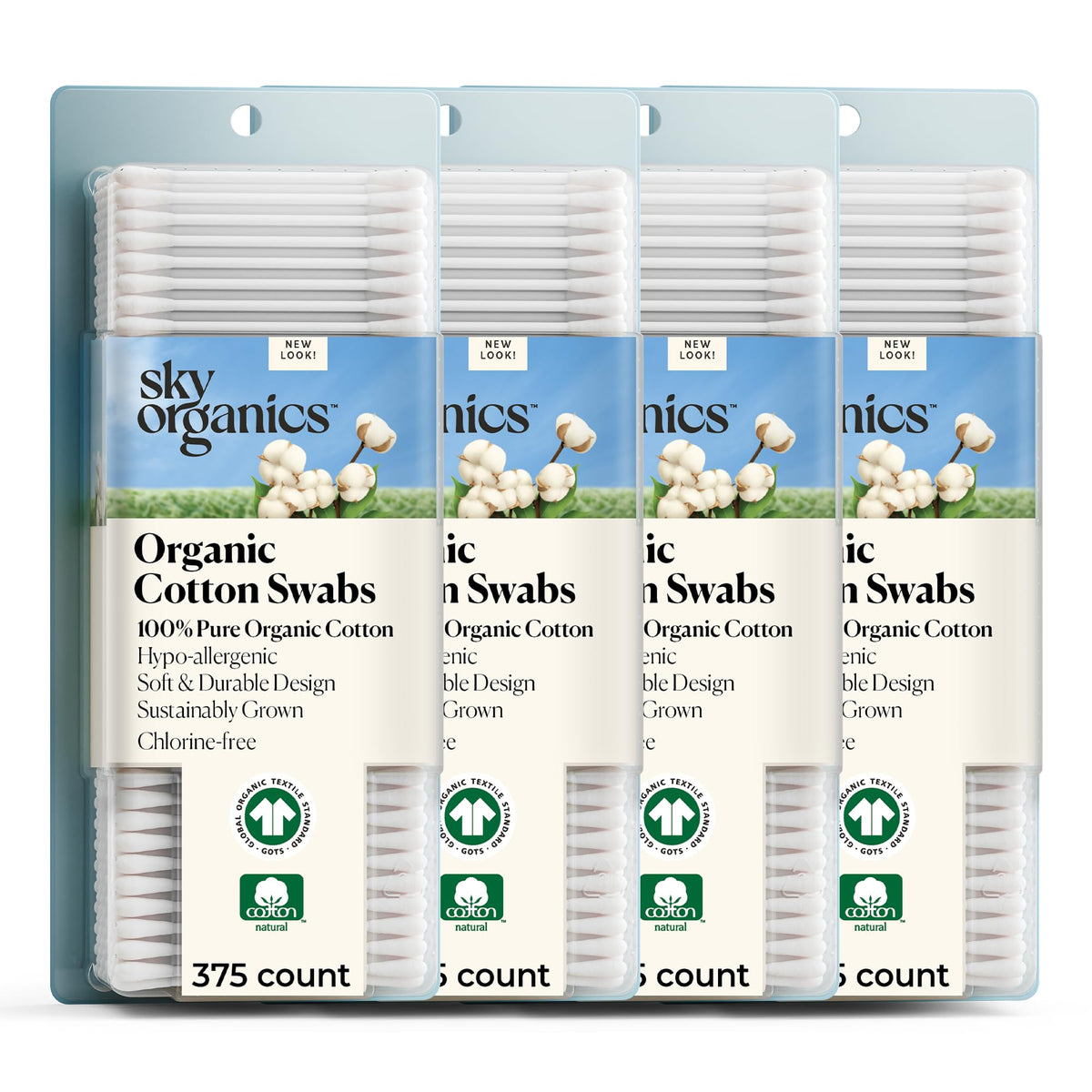 Sky Organics Organic Cotton Swabs 375 ct, 100% Pure, Natural, Chlorine-Free