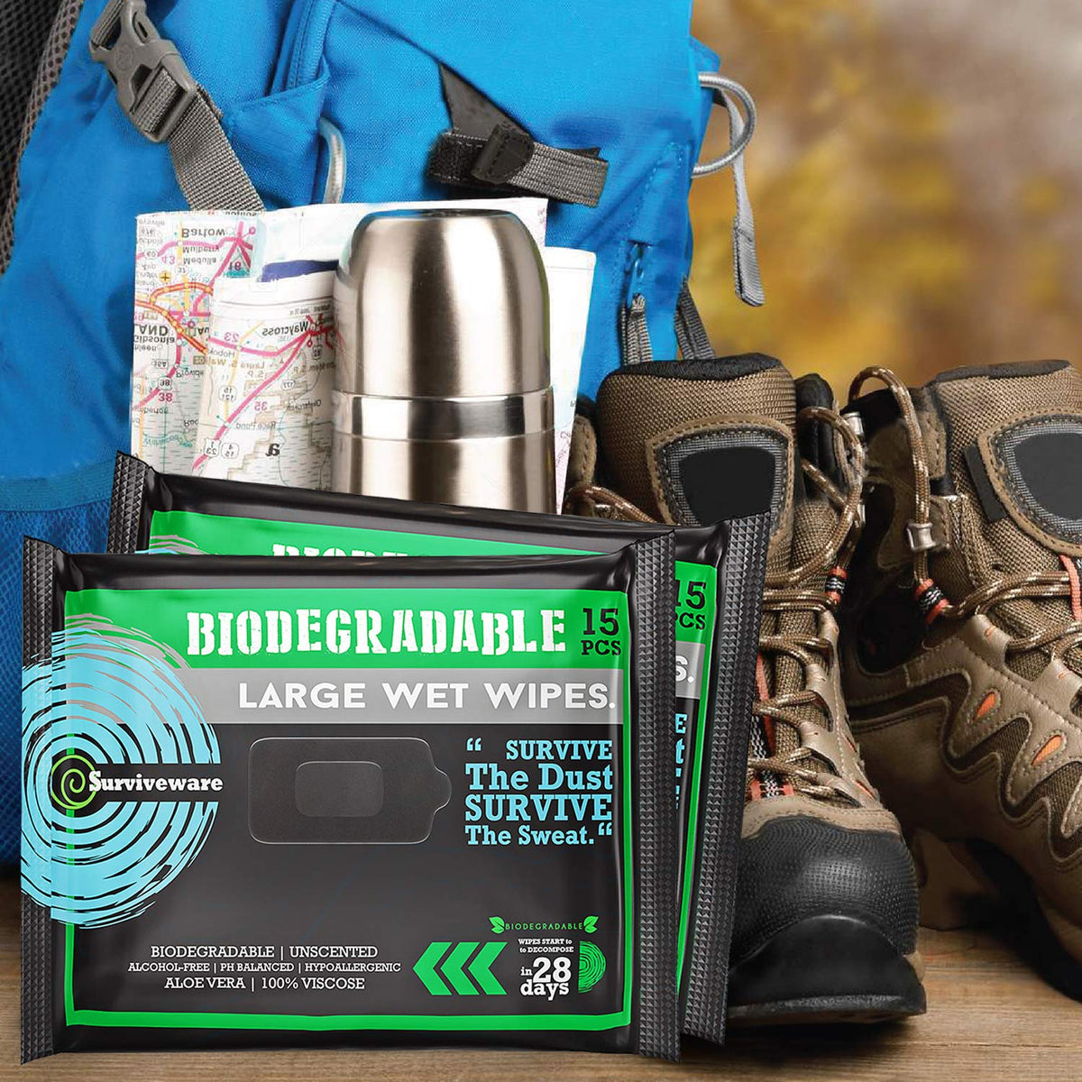 Surviveware Biodegradable Wipes for Men or Women