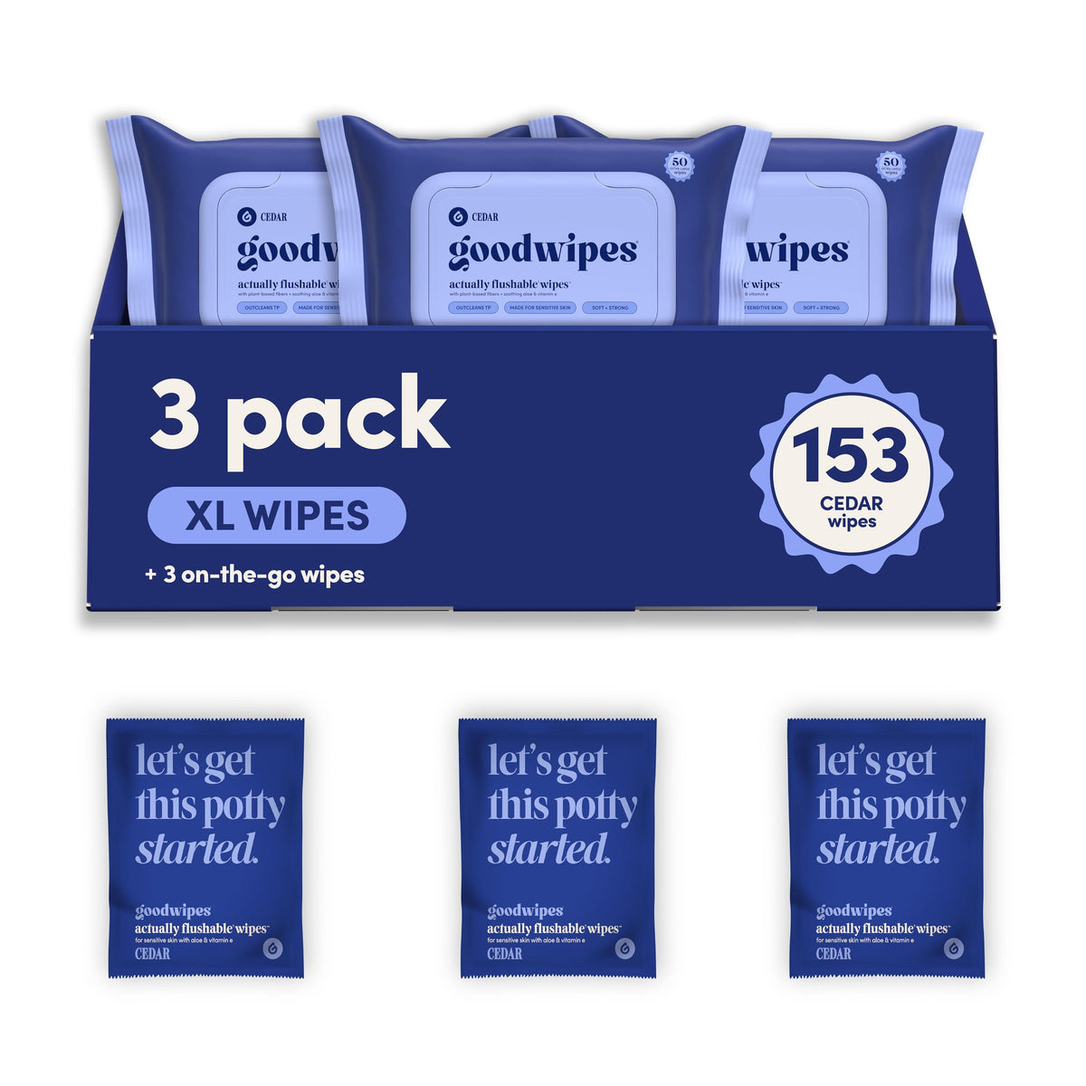 goodwipes Flushable Wipes - Rosewater, 153 Wipes (3 Pack + 3 Singles)