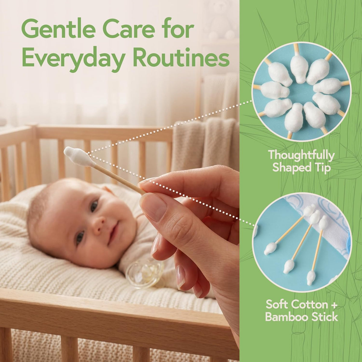 Jenvita 100% Bamboo Cotton Swabs for Ears, 200 Pack, Double-Tipped