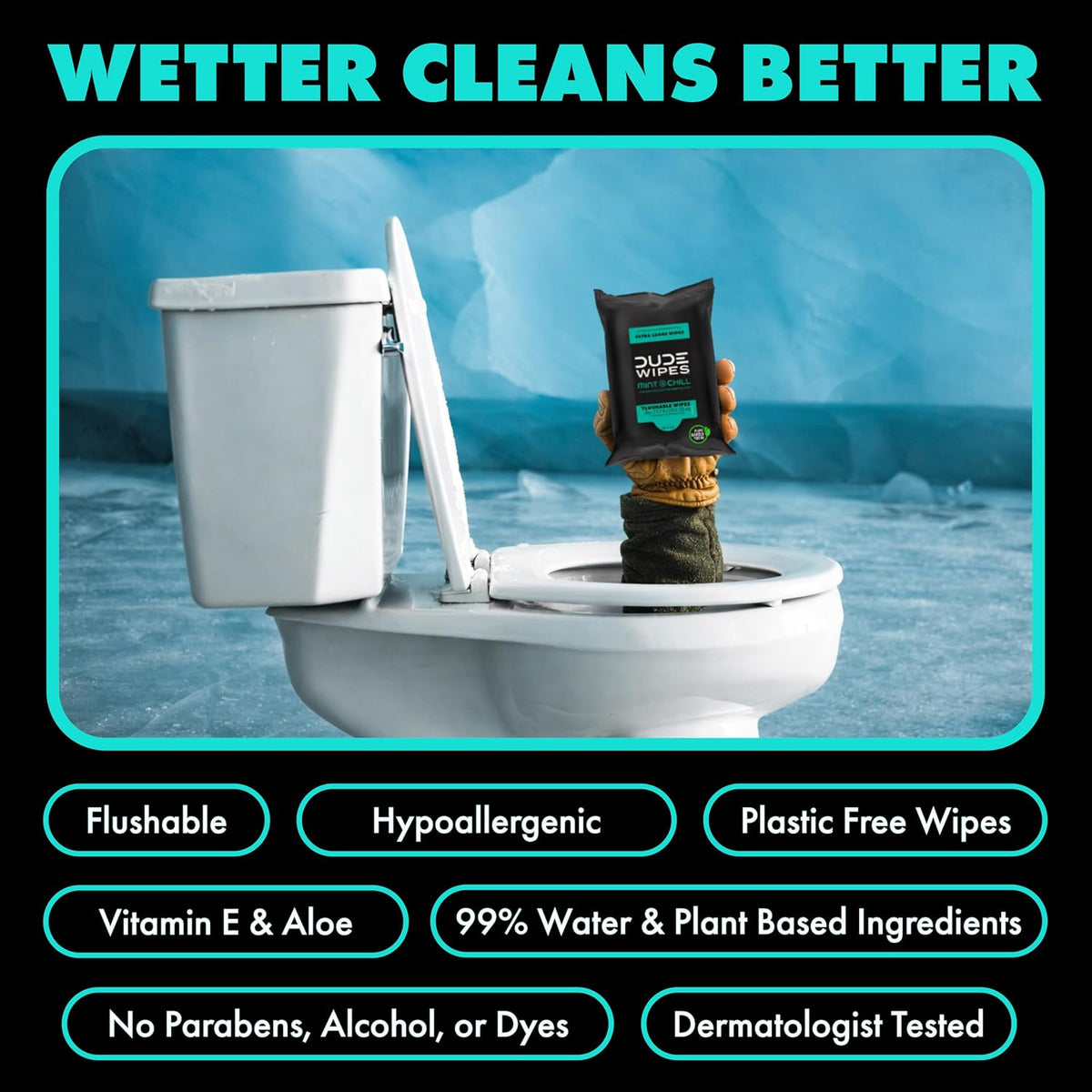 DUDE Wipes Mint Chill Adult Flushable Travel Wipes, Camping, 108 Count