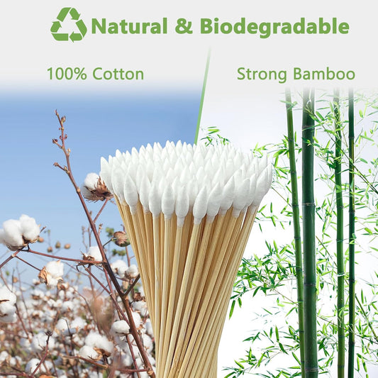 6-Inch Gun Cleaning Cotton Swabs | Pointed Tip Swabs with Bamboo Stick | for Firearm Maintenance, Makeup, Electronics, Crafts | Lint-Free & Reusable Case Included (Pointed Tips (500ct))