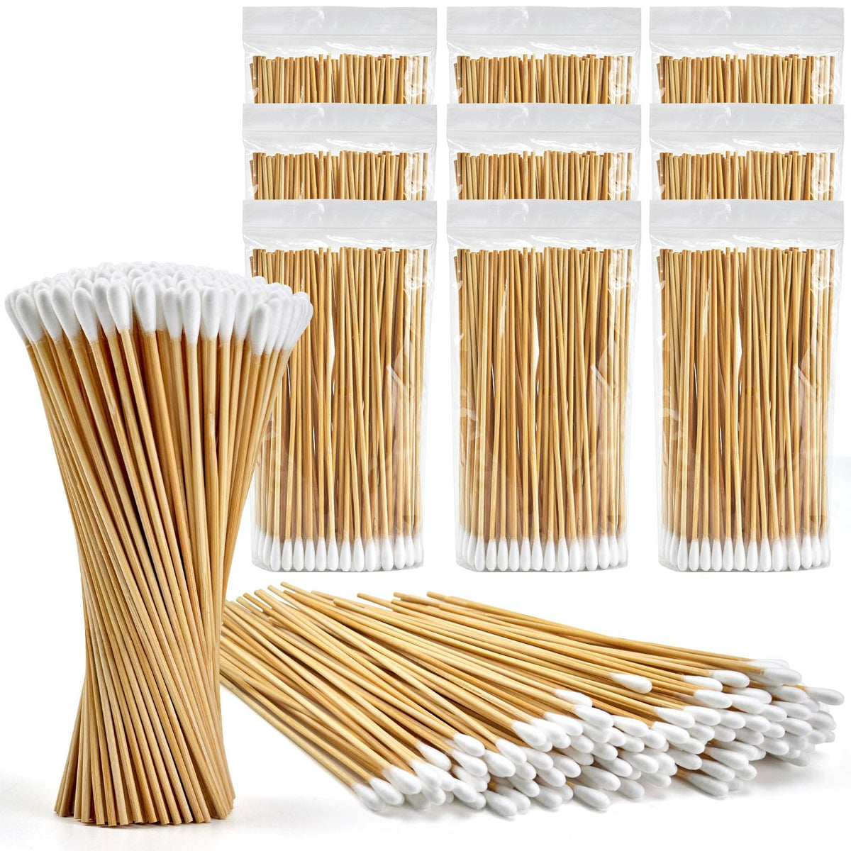 500PCS 6" Cotton Swabs in Storage Box, Long Cotton Swab with Wooden Sticks