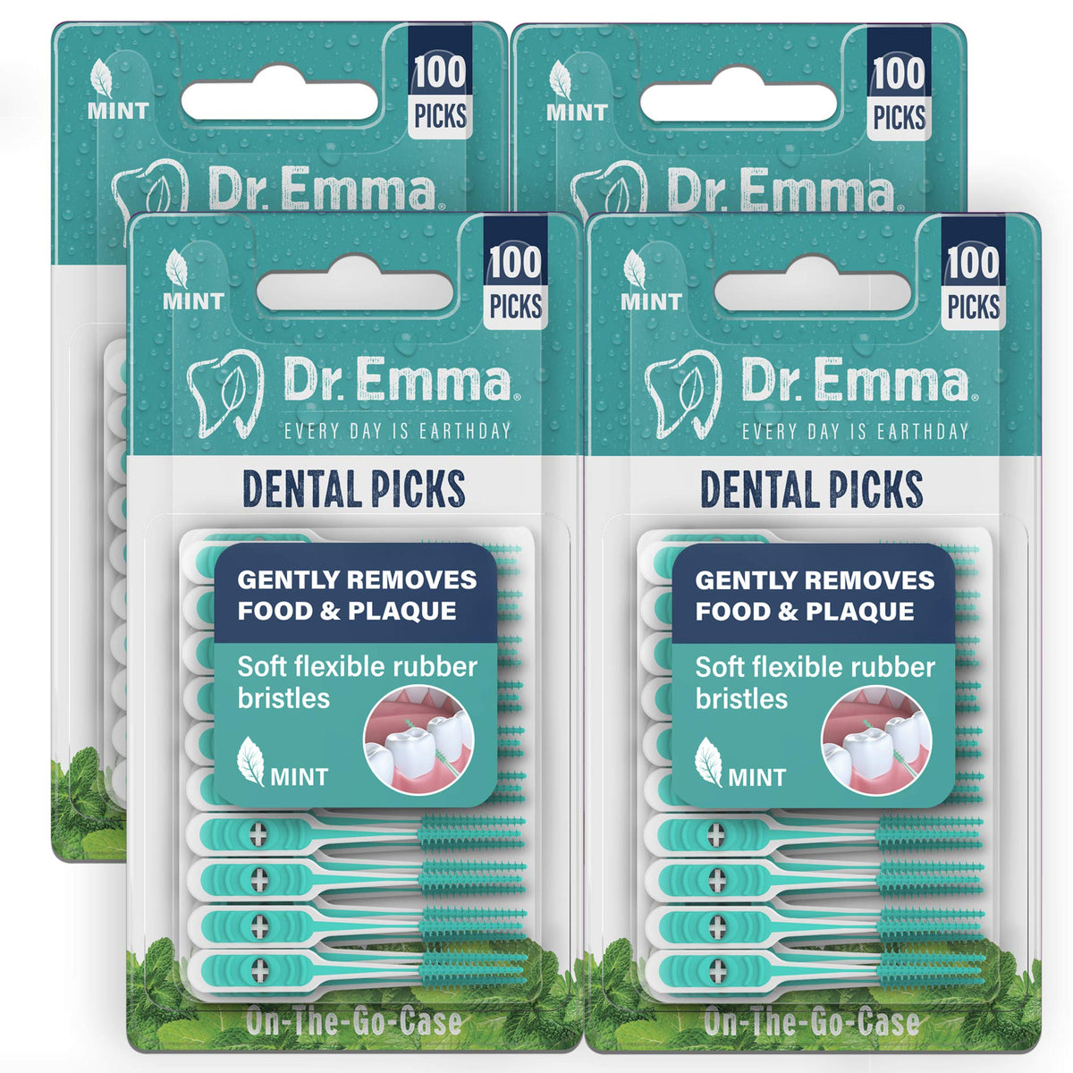 Dr. Emma Soft Rubberized Dental Picks Mint Brush Picks, 100 Count (1 Packs, Mint)