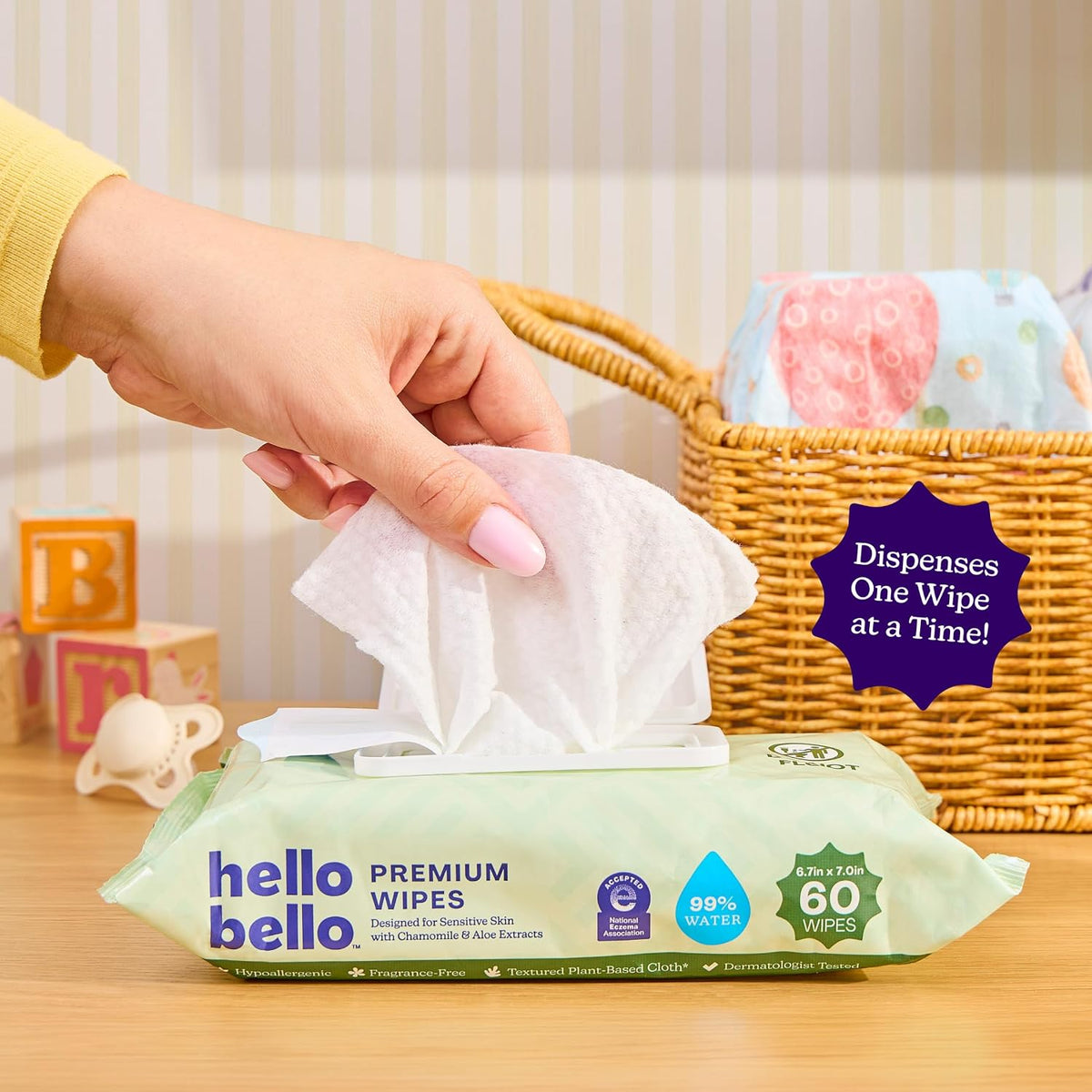 Hello Bello Premium Baby Wipes (Simply Sage) Fragrance-Free 12pk = 720ct