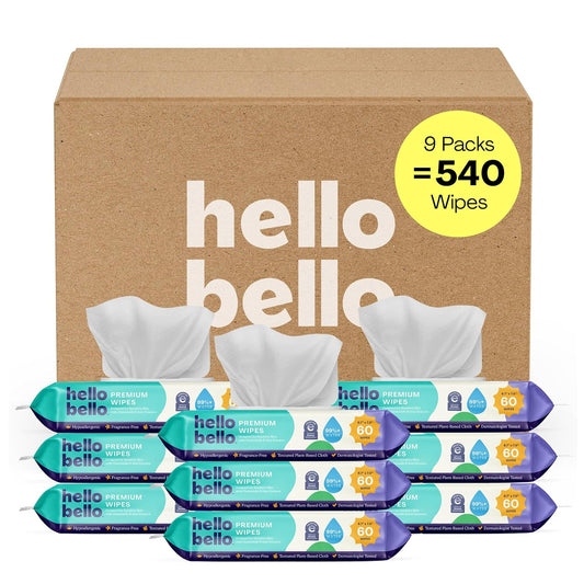 Hello Bello Baby Wipes, Fragrance-Free, 9 Resealable Packets = 540ct