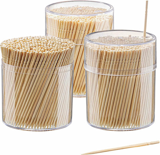 GUSTO Wooden Bamboo Toothpicks [1500 Count] Round Single Point